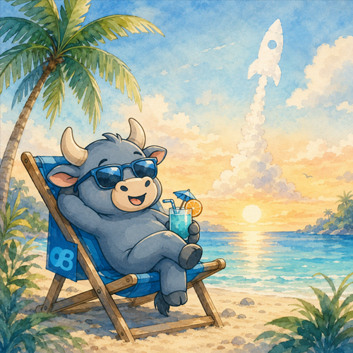 OnlyBulls mascot relaxing on the beach